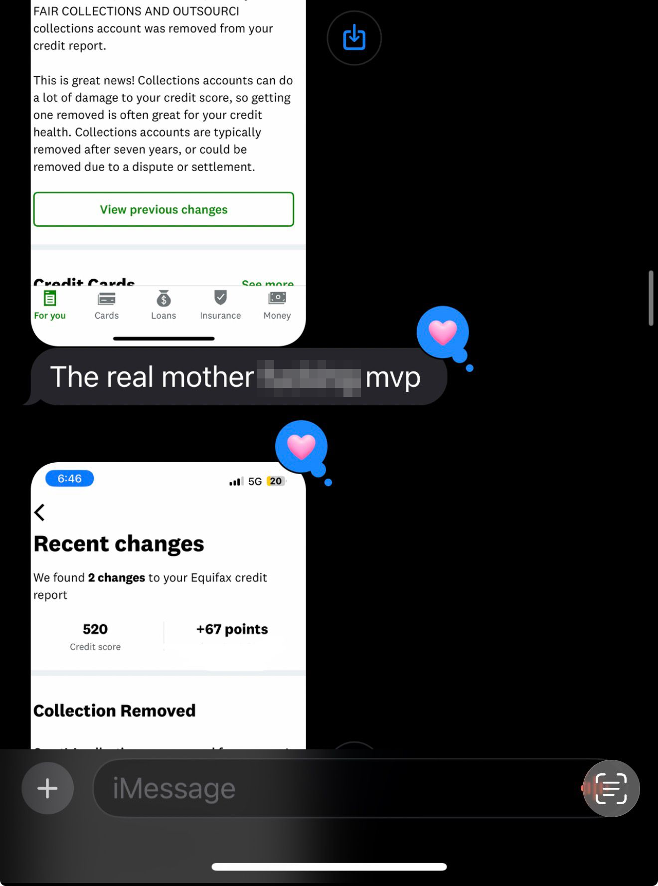 Client text message calling us the real MVP after a collection was removed